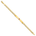 14K Medical Semi-Solid Chain/Solid Plate Centered Red Enamel Cuban Link ID Bracelet, 7 x 6.5mm view