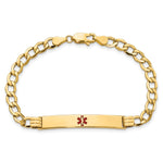 14K Medical Semi-Solid Chain/Solid Plate Centered Red Enamel Cuban Link ID Bracelet, 7 x 6.5mm view