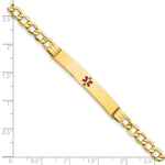 14K Medical Semi-Solid Chain/Solid Plate Centered Red Enamel Cuban Link ID Bracelet, 7 x 6.5mm view