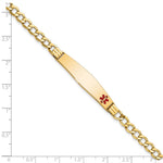 14K Medical Semi-Solid Chain/Solid Plate Soft Diamond Shape Off-Center Red Enamel Cuban Link ID Bracelet, 7 x 9mm view