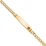 14K Medical Semi-Solid Chain/Solid Plate Soft Diamond Shape Off-Center Red Enamel Cuban Link ID Bracelet, 7 x 9mm view