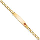 14K Medical Semi-Solid Chain/Solid Plate Soft Diamond Shape Off-Center Red Enamel Cuban Link ID Bracelet, 7 x 9mm