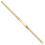 14K Medical Semi-Solid Chain/Solid Plate Off-Center Red Enamel Cuban Link ID Bracelet, 8 x 6.5mm view