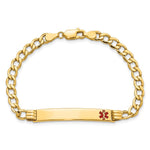 14K Medical Semi-Solid Chain/Solid Plate Off-Center Red Enamel Cuban Link ID Bracelet, 8 x 6.5mm view