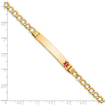 14K Medical Semi-Solid Chain/Solid Plate Off-Center Red Enamel Cuban Link ID Bracelet, 8 x 6.5mm view