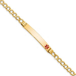 14K Medical Semi-Solid Chain/Solid Plate Off-Center Red Enamel Cuban Link ID Bracelet, 8 x 6.5mm view