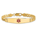14K Medical Solid Chain/Solid Plate Soft Diamond Shape Centered Red Enamel Curb Link ID Bracelet, 7 x 9.5mm view