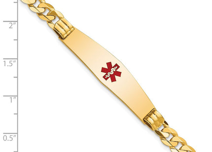 14K Medical Solid Chain/Solid Plate Soft Diamond Shape Centered Red Enamel Curb Link ID Bracelet (Style XM574CC-7)