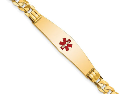 14K Medical Solid Chain/Solid Plate Soft Diamond Shape Centered Red Enamel Curb Link ID Bracelet (Style XM574CC-7)