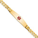 14K Medical Solid Chain/Solid Plate Soft Diamond Shape Centered Red Enamel Curb Link ID Bracelet, 7 x 9.5mm