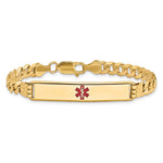 14K Medical Solid Chain/Solid Plate Centered Red Enamel Curb Link ID Bracelet, 7 x 8mm view