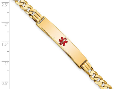 14K Medical Solid Chain/Solid Plate Centered Red Enamel Curb Link ID Bracelet (Style XM574CR-7)