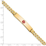 14K Medical Solid Chain/Solid Plate Centered Red Enamel Curb Link ID Bracelet, 7 x 8mm view