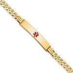 14K Medical Solid Chain/Solid Plate Centered Red Enamel Curb Link ID Bracelet, 7 x 8mm view