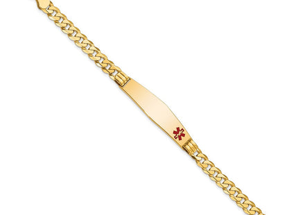 14K Medical Solid Chain/Solid Plate Soft Diamond Shape Off-Center Red Enamel Curb Link ID Bracelet (Style XM574FC-7)