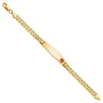 14K Medical Solid Chain/Solid Plate Soft Diamond Shape Off-Center Red Enamel Curb Link ID Bracelet, 7 x 9.5mm view