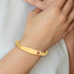 14K Medical Solid Chain/Solid Plate Soft Diamond Shape Off-Center Red Enamel Curb Link ID Bracelet, 7 x 9.5mm view