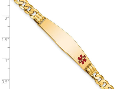 14K Medical Solid Chain/Solid Plate Soft Diamond Shape Off-Center Red Enamel Curb Link ID Bracelet (Style XM574FC-7)