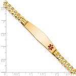 14K Medical Solid Chain/Solid Plate Soft Diamond Shape Off-Center Red Enamel Curb Link ID Bracelet, 7 x 9.5mm view