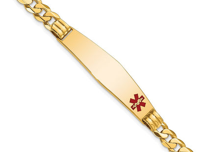 14K Medical Solid Chain/Solid Plate Soft Diamond Shape Off-Center Red Enamel Curb Link ID Bracelet (Style XM574FC-7)