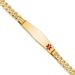 14K Medical Solid Chain/Solid Plate Soft Diamond Shape Off-Center Red Enamel Curb Link ID Bracelet, 7 x 9.5mm view