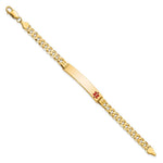 14K Medical Solid Chain/Solid Plate Off-Center Red Enamel Curb Link ID Bracelet, 7 x 7.8mm view