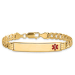 14K Medical Solid Chain/Solid Plate Off-Center Red Enamel Curb Link ID Bracelet, 7 x 7.8mm view