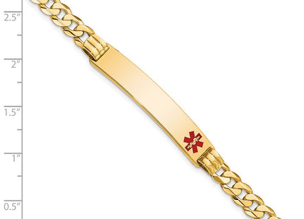 14K Medical Solid Chain/Solid Plate Off-Center Red Enamel Curb Link ID Bracelet (Style XM574FR-7)