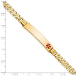 14K Medical Solid Chain/Solid Plate Off-Center Red Enamel Curb Link ID Bracelet, 7 x 7.8mm view
