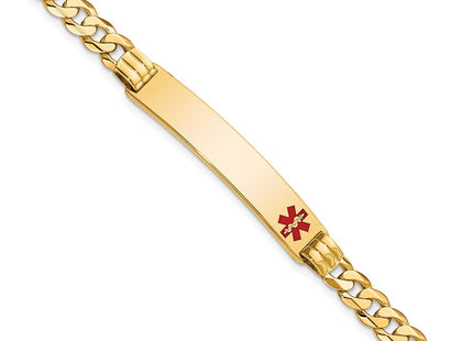 14K Medical Solid Chain/Solid Plate Off-Center Red Enamel Curb Link ID Bracelet (Style XM574FR-7)