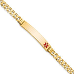 14K Medical Solid Chain/Solid Plate Off-Center Red Enamel Curb Link ID Bracelet, 7 x 7.8mm view
