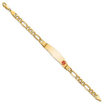 14K Medical Semi-Solid Chain/Solid Plate Soft Diamond Shape Off-Center Red Enamel Figaro Link ID Bracelet, 7 x 9.5mm view
