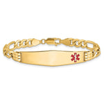14K Medical Semi-Solid Chain/Solid Plate Soft Diamond Shape Off-Center Red Enamel Figaro Link ID Bracelet, 7 x 9.5mm view