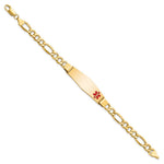 14K Medical Semi-Solid Chain/Solid Plate Soft Diamond Shape Off-Center Red Enamel Figaro Link ID Bracelet, 8 x 13.5mm view