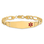 14K Medical Semi-Solid Chain/Solid Plate Soft Diamond Shape Off-Center Red Enamel Figaro Link ID Bracelet, 8 x 13.5mm view