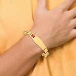 14K Medical Semi-Solid Chain/Solid Plate Soft Diamond Shape Off-Center Red Enamel Figaro Link ID Bracelet, 8 x 13.5mm view