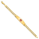 14K Medical Semi-Solid Chain/Solid Plate Soft Diamond Shape Centered Red Enamel Curb Link ID Bracelet, 7 x 13.5mm view