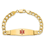 14K Medical Semi-Solid Chain/Solid Plate Soft Diamond Shape Centered Red Enamel Curb Link ID Bracelet, 7 x 13.5mm view