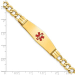 14K Medical Semi-Solid Chain/Solid Plate Soft Diamond Shape Centered Red Enamel Curb Link ID Bracelet, 7 x 13.5mm view