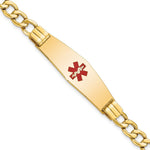 14K Medical Semi-Solid Chain/Solid Plate Soft Diamond Shape Centered Red Enamel Curb Link ID Bracelet, 7 x 13.5mm view