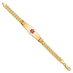 14K Medical Solid Chain/Solid Plate Soft Diamond Shape Centered Red Enamel Curb Link ID Bracelet, 7 x 13.5mm view