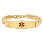 14K Medical Solid Chain/Solid Plate Soft Diamond Shape Centered Red Enamel Curb Link ID Bracelet, 7 x 13.5mm view