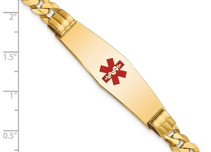 14K Medical Solid Chain/Solid Plate Soft Diamond Shape Centered Red Enamel Curb Link ID Bracelet (Style XM581CC-7)