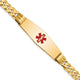 14K Medical Solid Chain/Solid Plate Soft Diamond Shape Centered Red Enamel Curb Link ID Bracelet, 7 x 13.5mm