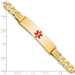 14K Medical Solid Chain/Solid Plate Centered Red Enamel Curb Link ID Bracelet, 7 x 10.5mm view