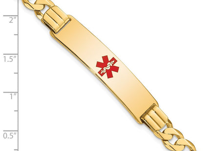 14K Medical Solid Chain/Solid Plate Centered Red Enamel Curb Link ID Bracelet (Style XM581CR-7)
