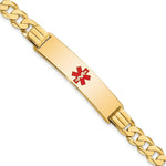 14K Medical Solid Chain/Solid Plate Centered Red Enamel Curb Link ID Bracelet, 7 x 10.5mm view