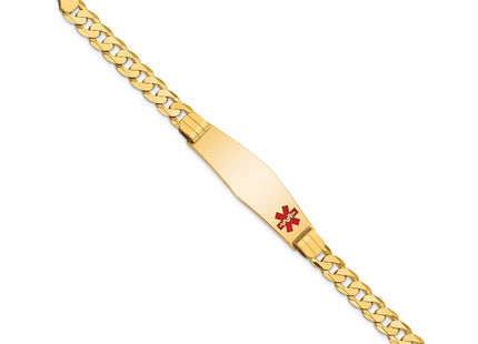 14K Medical Solid Chain/Solid Plate Soft Diamond Shape Off-Center Red Enamel Curb Link ID Bracelet (Style XM581FC-7)