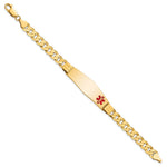 14K Medical Solid Chain/Solid Plate Soft Diamond Shape Off-Center Red Enamel Curb Link ID Bracelet, 7 x 13.5mm view