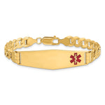 14K Medical Solid Chain/Solid Plate Soft Diamond Shape Off-Center Red Enamel Curb Link ID Bracelet, 7 x 13.5mm view